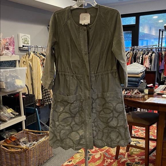 HEI for Anthropology size small Olive Green Embroidered midi dress zipped/button - Picture 1 of 6